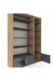 Hyperion Dolap 10 Raflı 3 Kapaklı 132x44x195 Çam-Antrasit/Antrasit