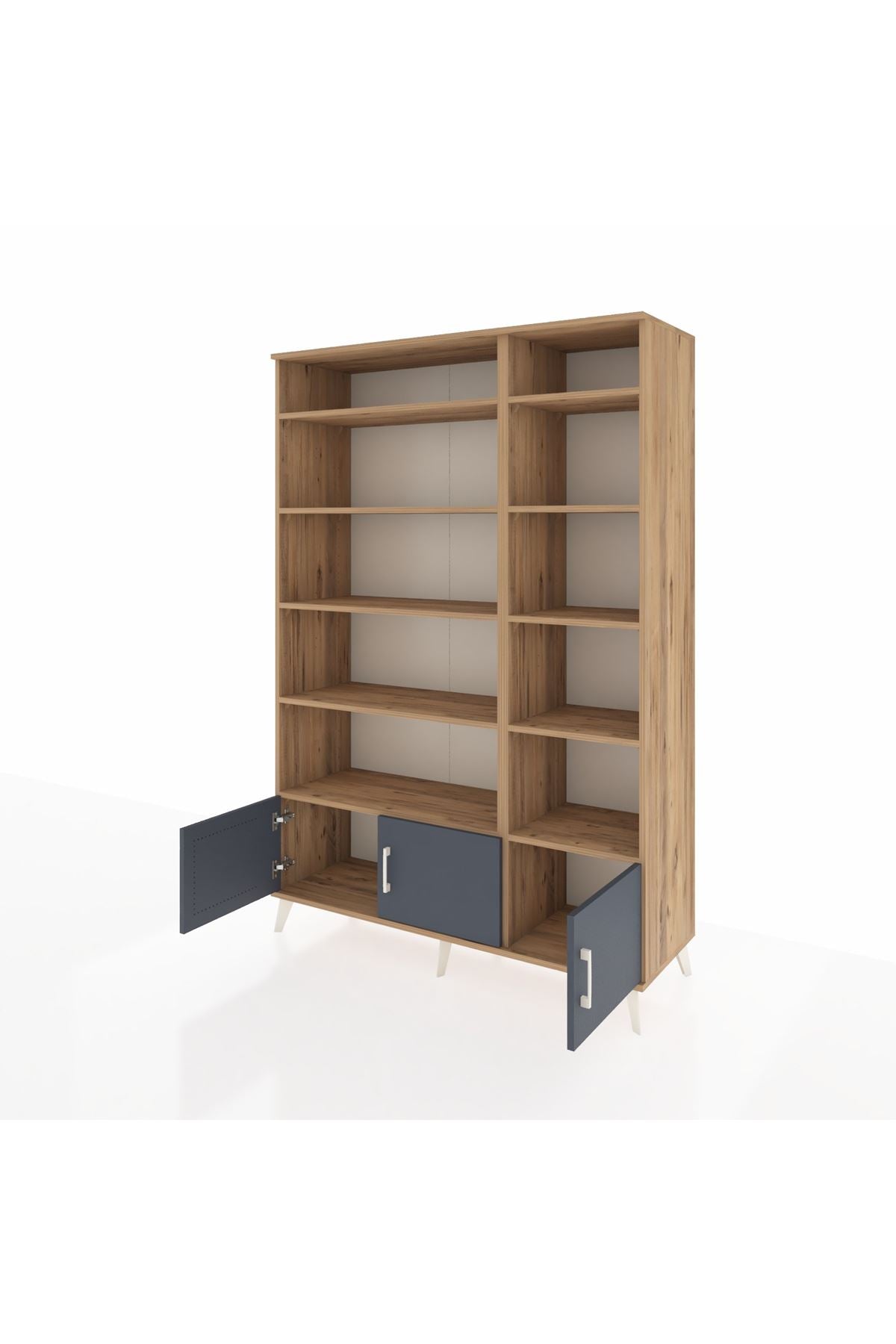 Hyperion Dolap 10 Raflı 3 Kapaklı 132x44x195 Çam-Antrasit/Çam