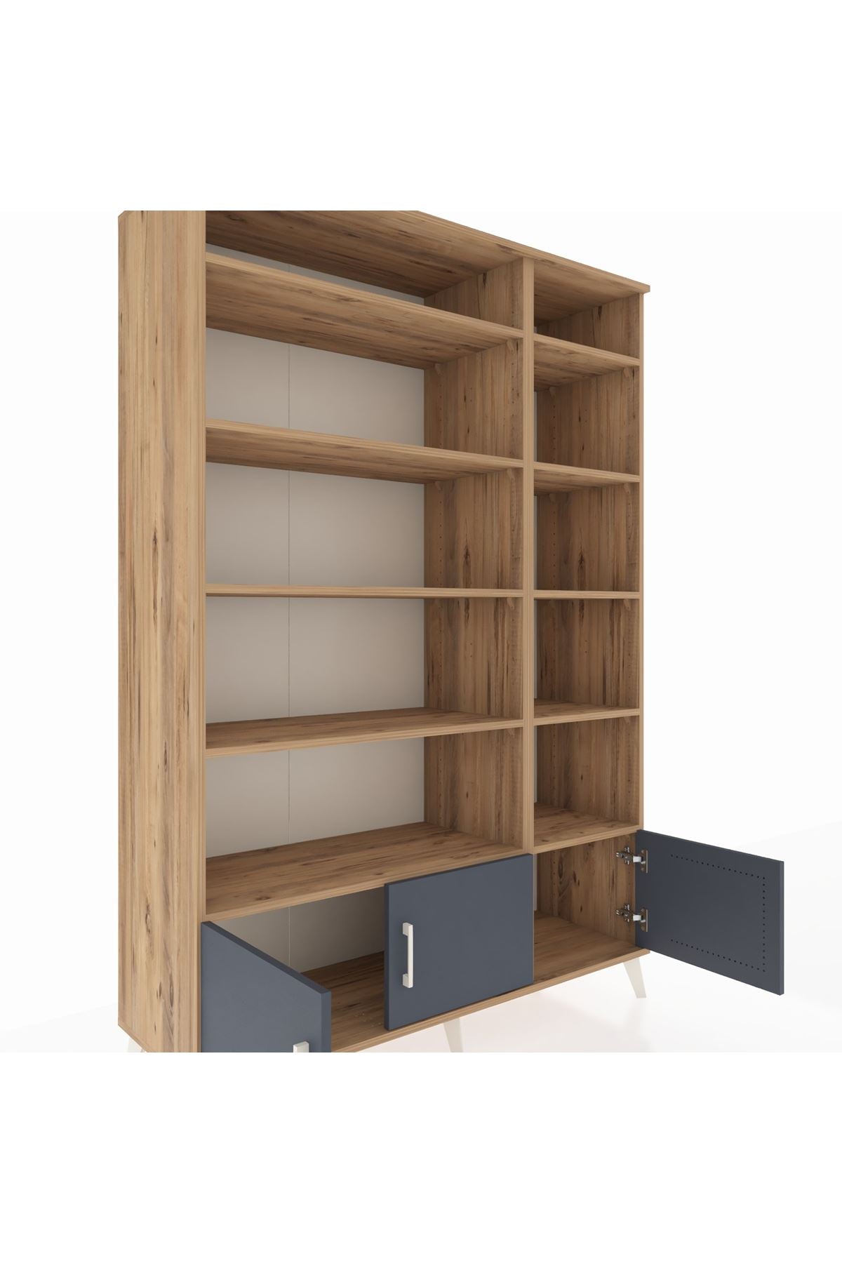 Hyperion Dolap 10 Raflı 3 Kapaklı 132x44x195 Çam-Antrasit/Çam