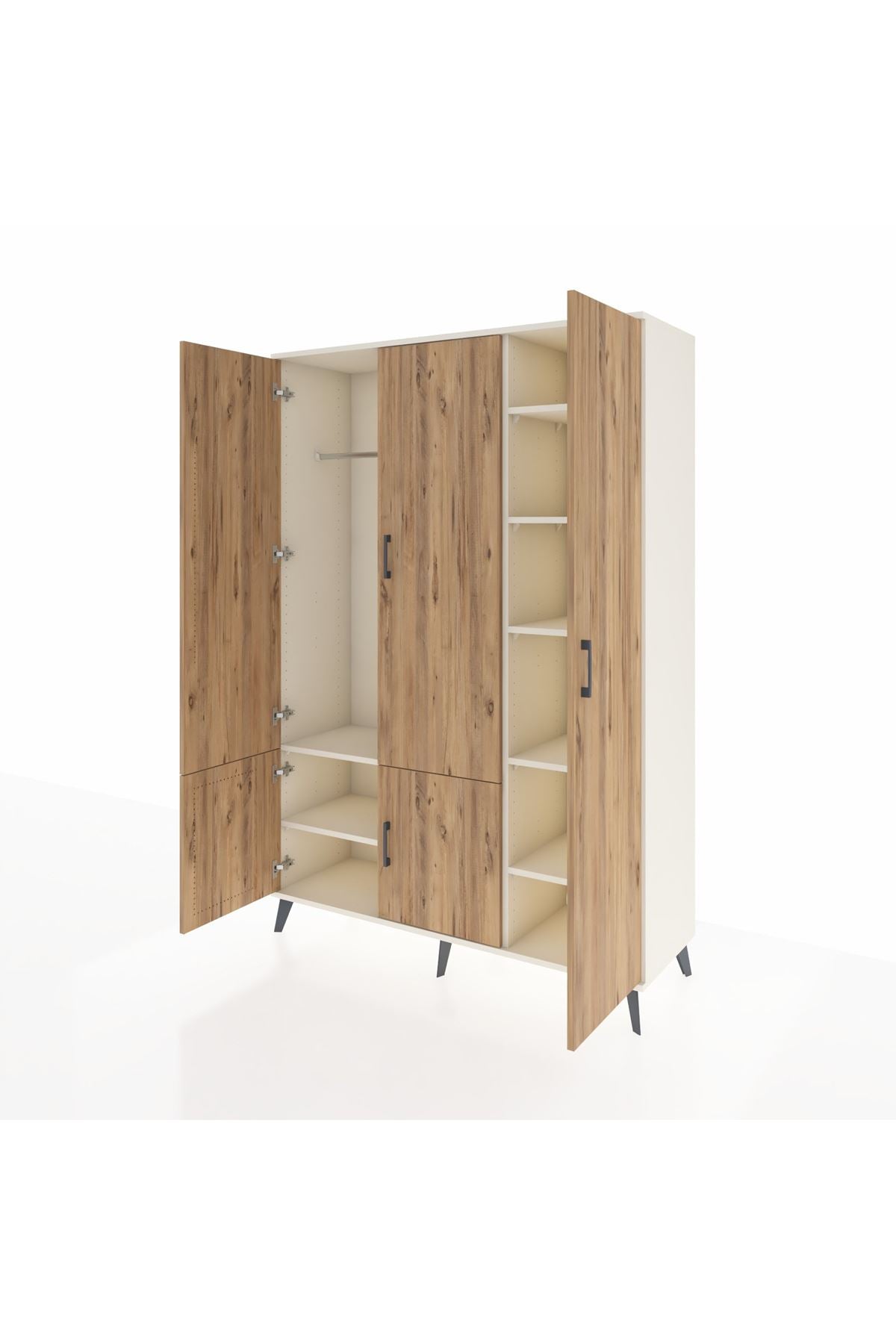 Hyperion Dolap 7 Raflı 5 Kapaklı Tek Askılı 132x44x195 Aytaşı-Çam/Aytaşı