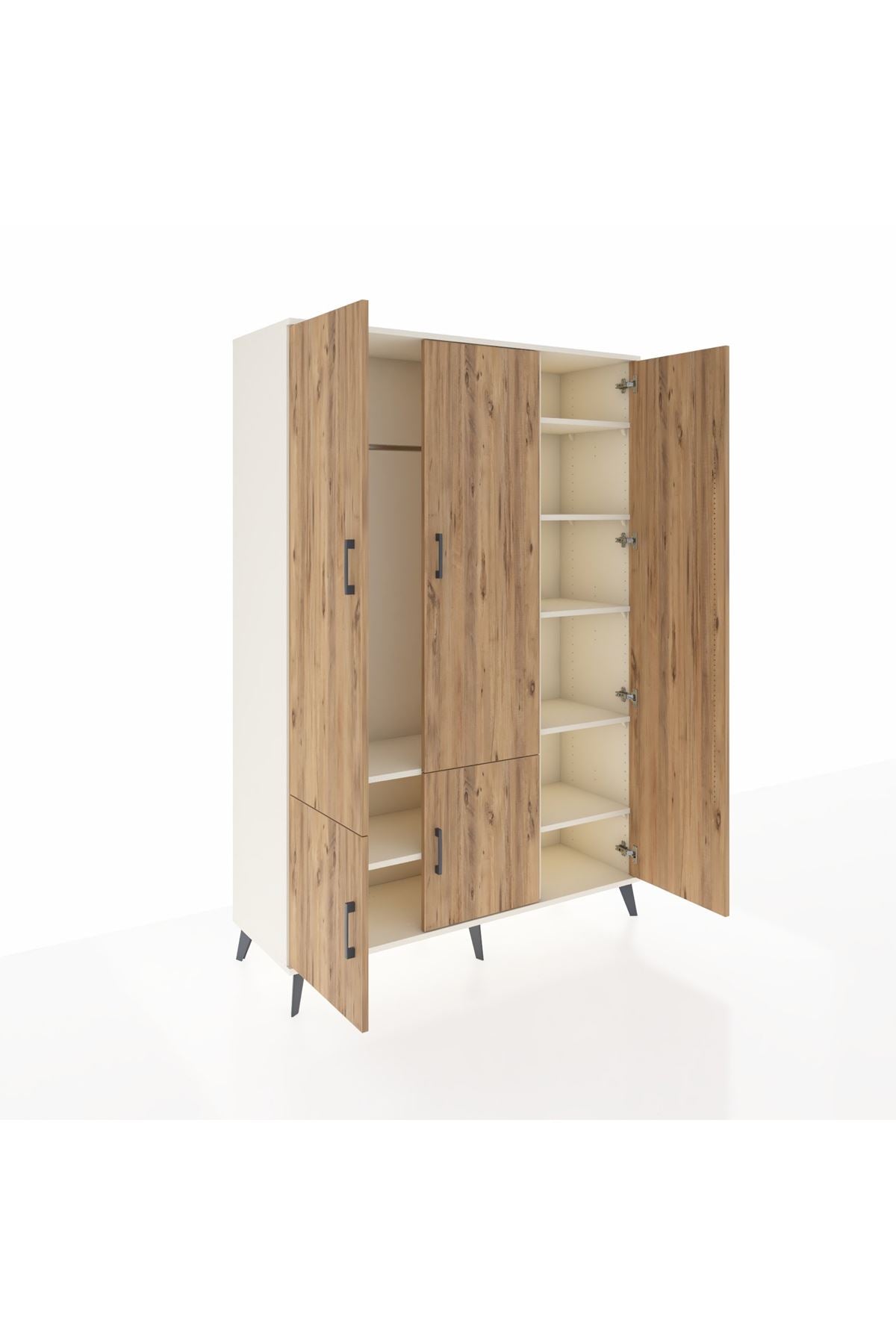 Hyperion Dolap 7 Raflı 5 Kapaklı Tek Askılı 132x44x195 Aytaşı-Çam/Aytaşı