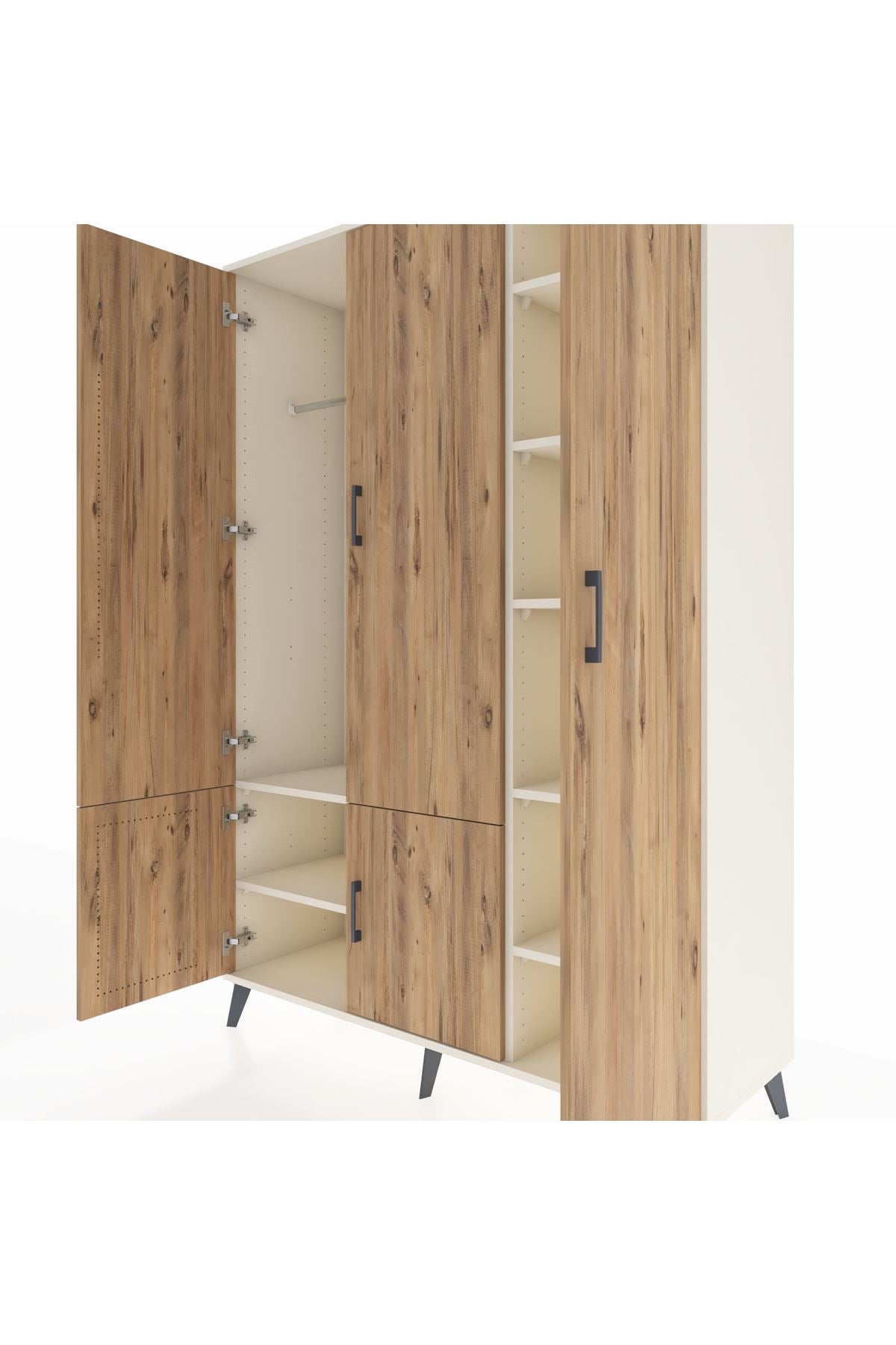 Hyperion Dolap 7 Raflı 5 Kapaklı Tek Askılı 132x44x195 Aytaşı-Çam/Aytaşı