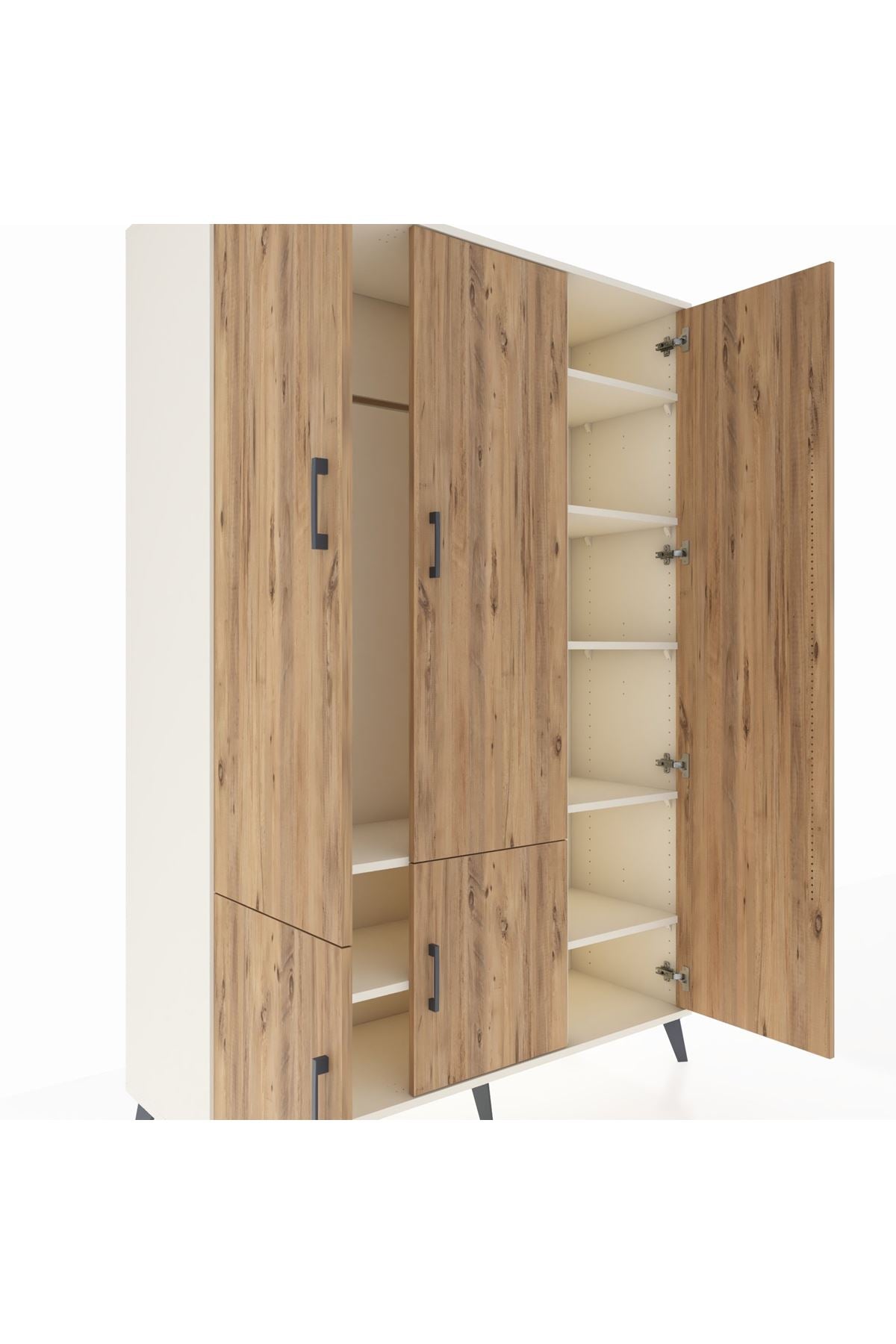 Hyperion Dolap 7 Raflı 5 Kapaklı Tek Askılı 132x44x195 Aytaşı-Çam/Aytaşı