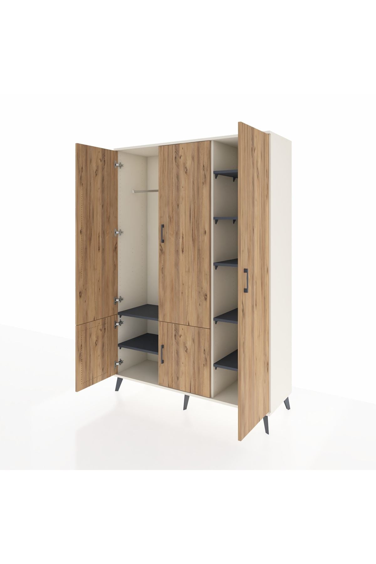 Hyperion Dolap 7 Raflı 5 Kapaklı Tek Askılı 132x44x195 Aytaşı-Çam/Antrasit