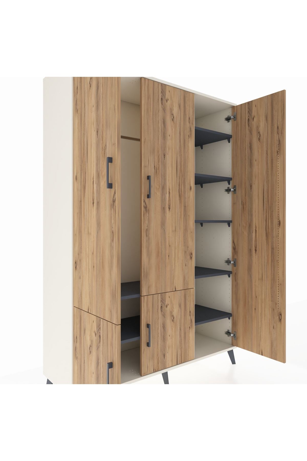 Hyperion Dolap 7 Raflı 5 Kapaklı Tek Askılı 132x44x195 Aytaşı-Çam/Antrasit