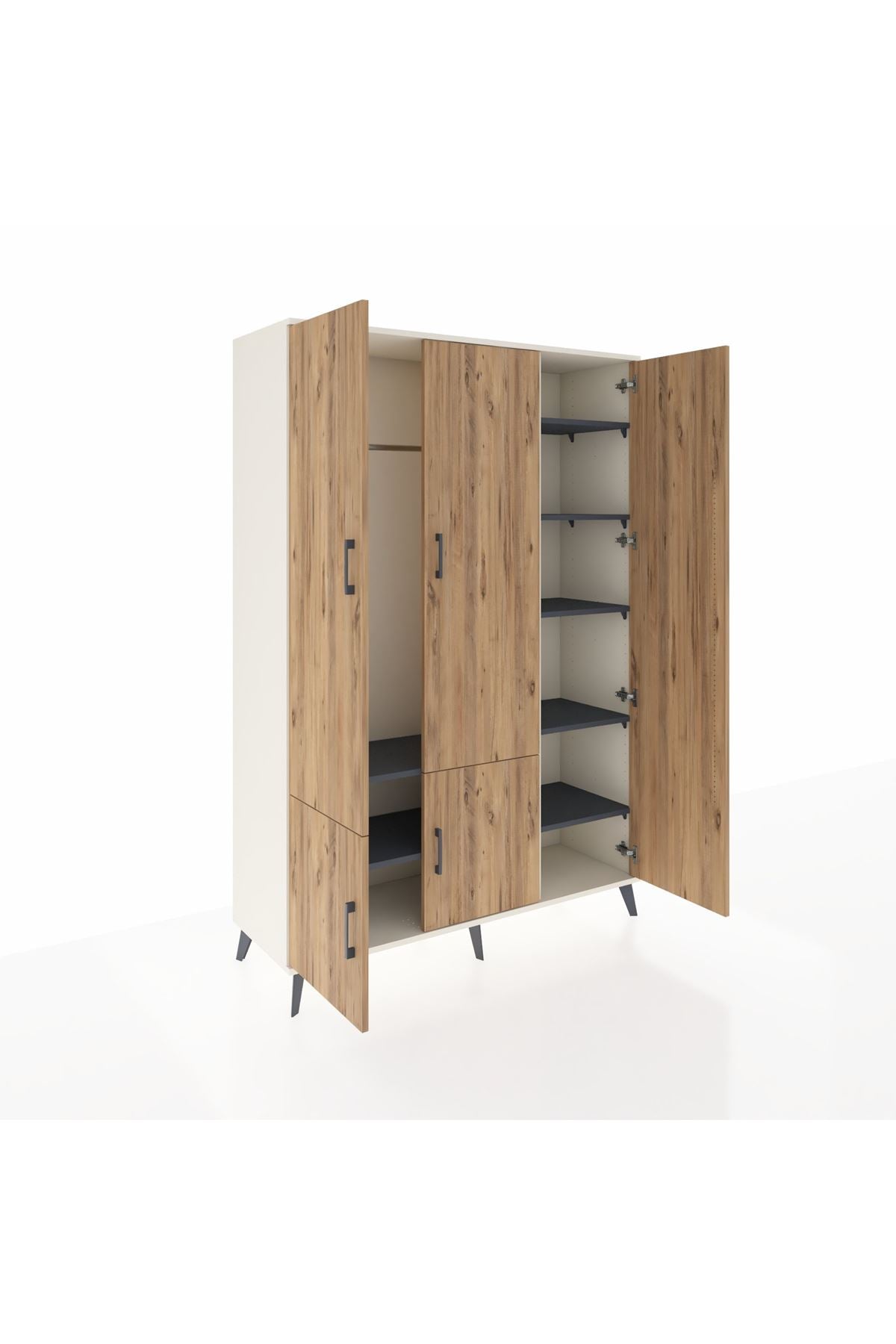 Hyperion Dolap 7 Raflı 5 Kapaklı Tek Askılı 132x44x195 Aytaşı-Çam/Antrasit