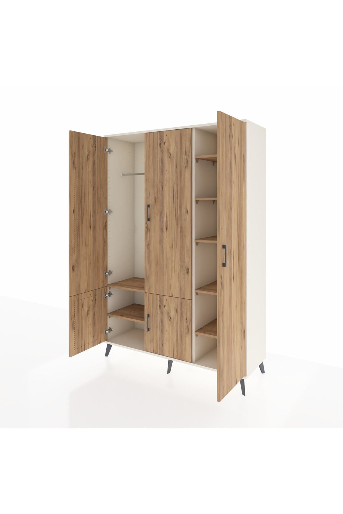 Hyperion Dolap 7 Raflı 5 Kapaklı Tek Askılı 132x44x195 Aytaşı-Çam/Çam