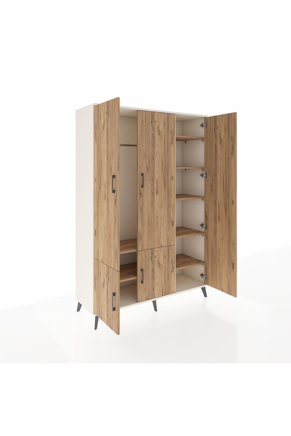 Hyperion Dolap 7 Raflı 5 Kapaklı Tek Askılı 132x44x195 Aytaşı-Çam/Çam