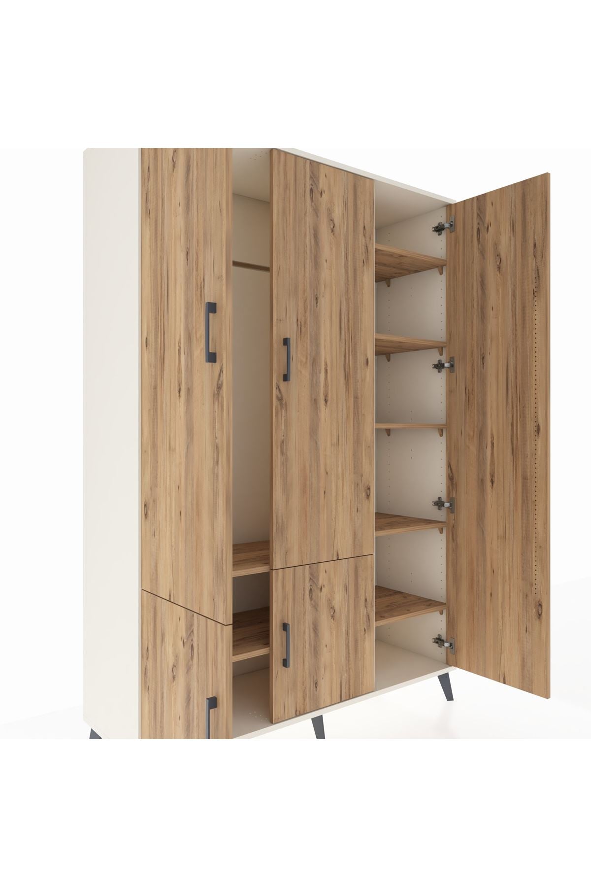 Hyperion Dolap 7 Raflı 5 Kapaklı Tek Askılı 132x44x195 Aytaşı-Çam/Çam