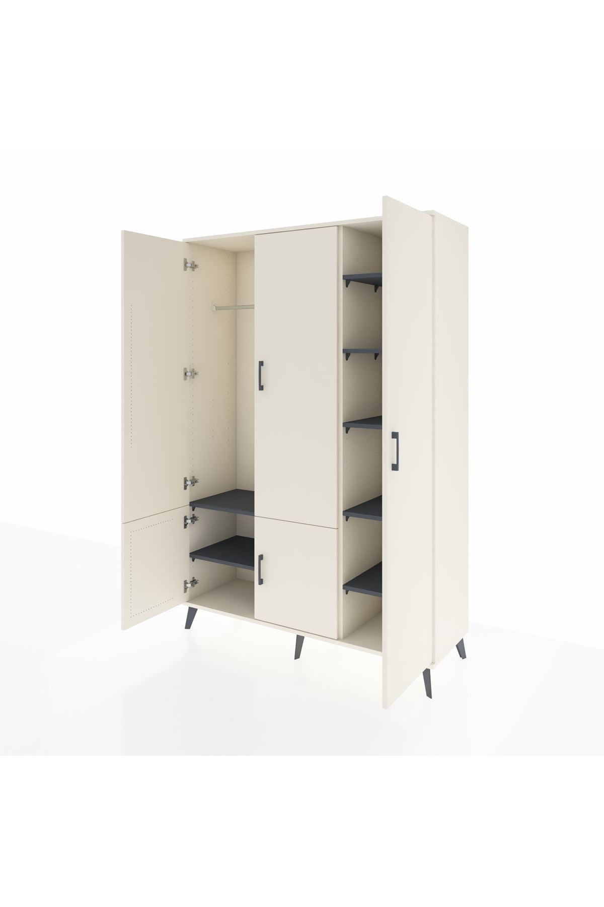 Hyperion Dolap 7 Raflı 5 Kapaklı Tek Askılı 132x44x195 Aytaşı-Aytaşı/Antrasit