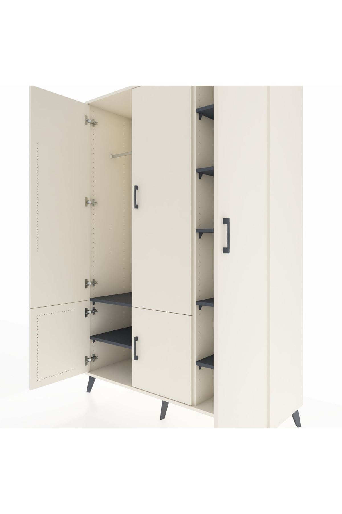 Hyperion Dolap 7 Raflı 5 Kapaklı Tek Askılı 132x44x195 Aytaşı-Aytaşı/Antrasit