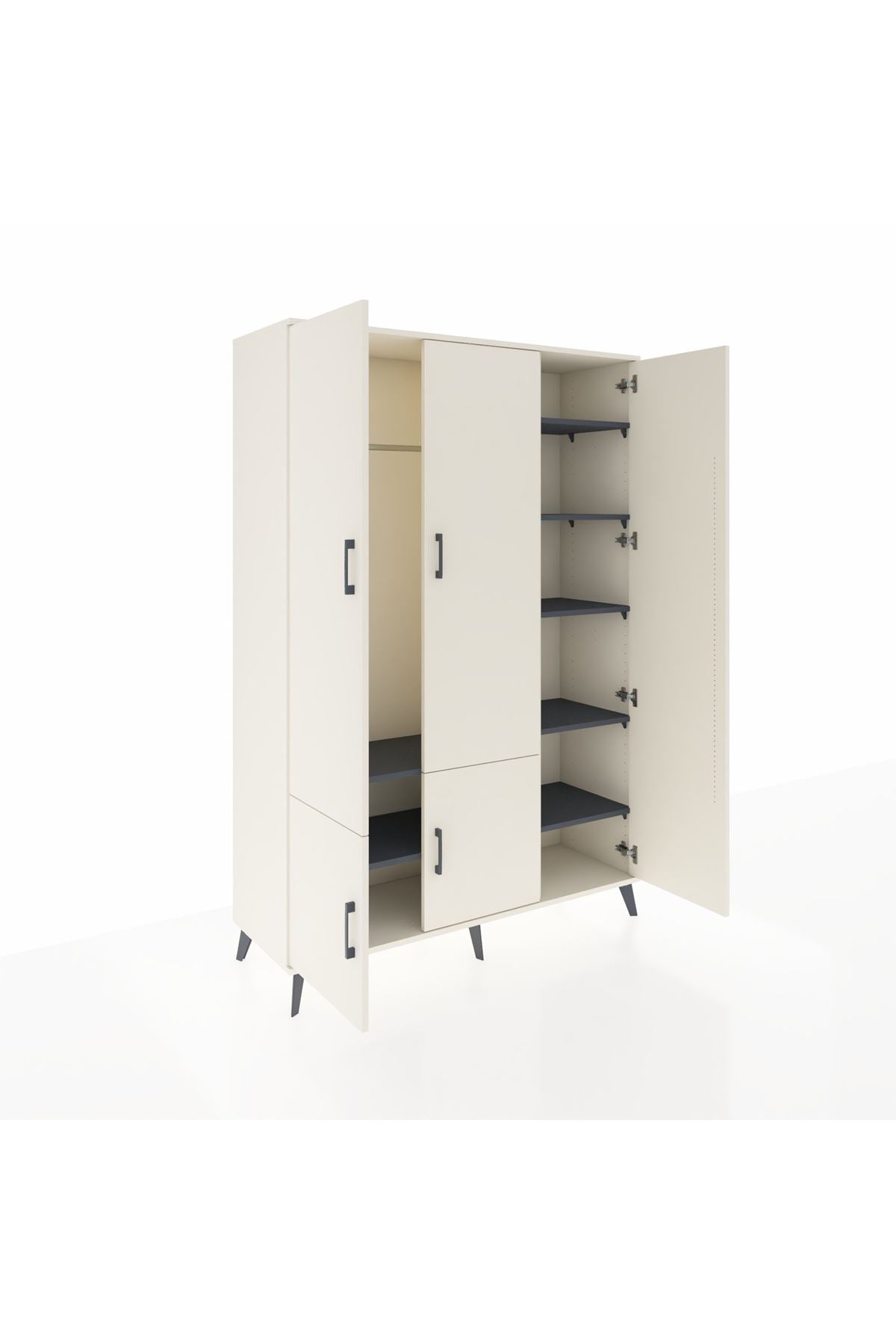 Hyperion Dolap 7 Raflı 5 Kapaklı Tek Askılı 132x44x195 Aytaşı-Aytaşı/Antrasit