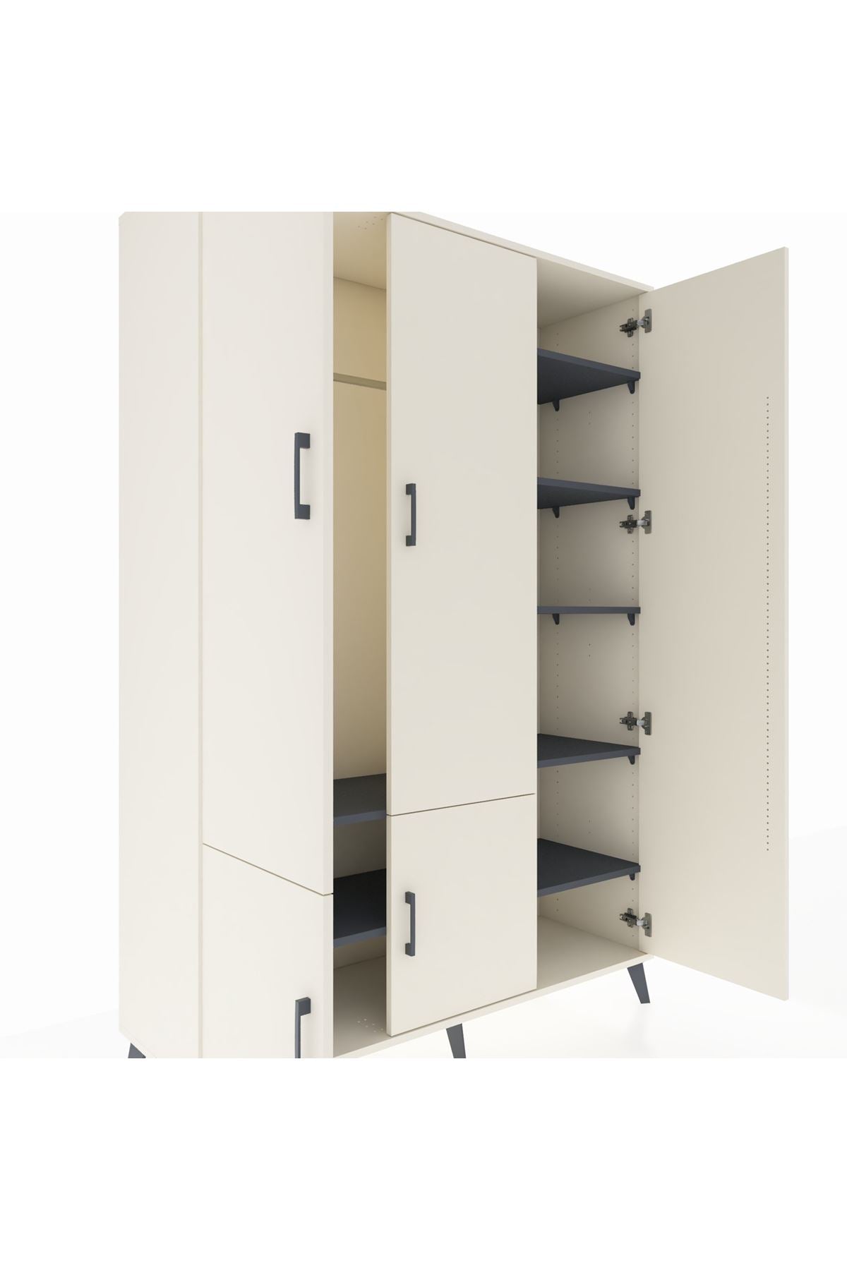 Hyperion Dolap 7 Raflı 5 Kapaklı Tek Askılı 132x44x195 Aytaşı-Aytaşı/Antrasit