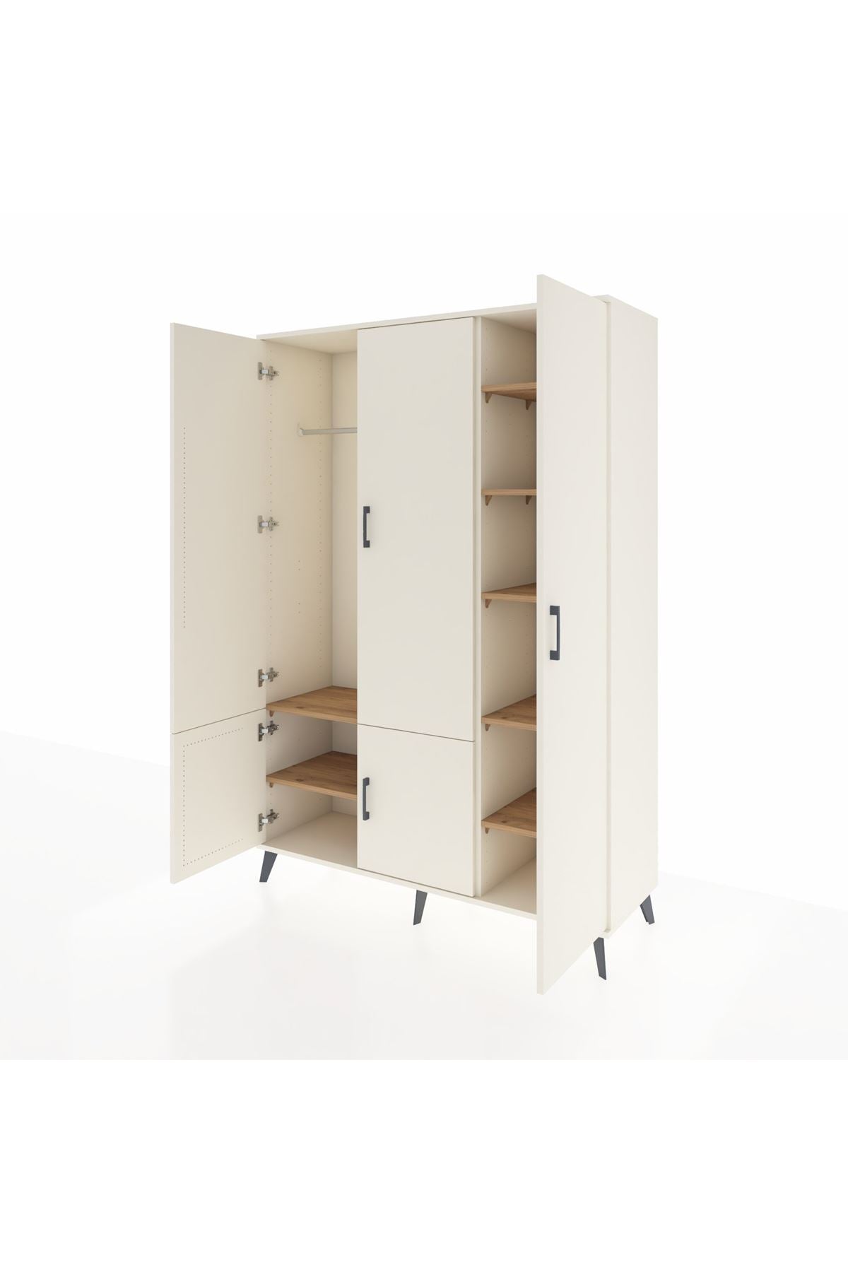 Hyperion Dolap 7 Raflı 5 Kapaklı Tek Askılı 132x44x195 Aytaşı-Aytaşı/Çam