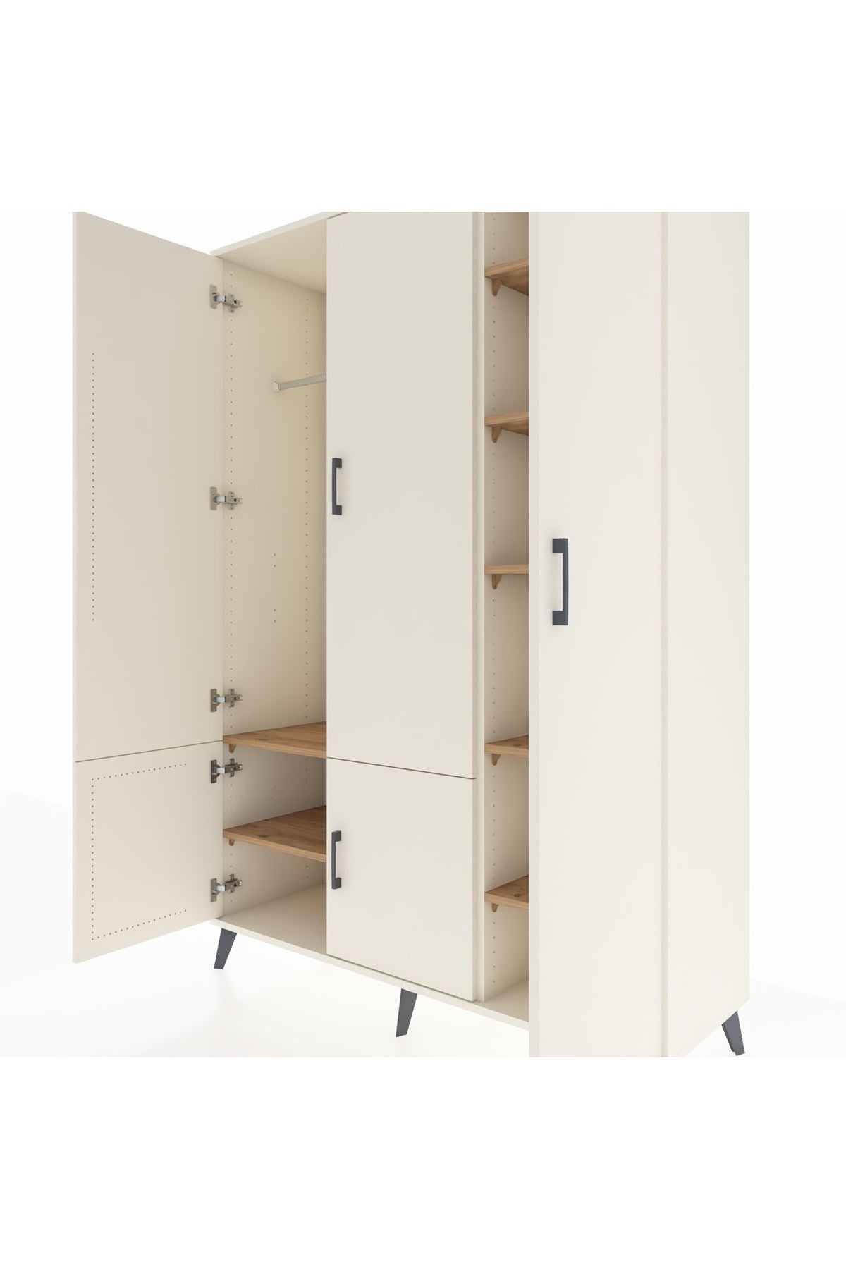 Hyperion Dolap 7 Raflı 5 Kapaklı Tek Askılı 132x44x195 Aytaşı-Aytaşı/Çam