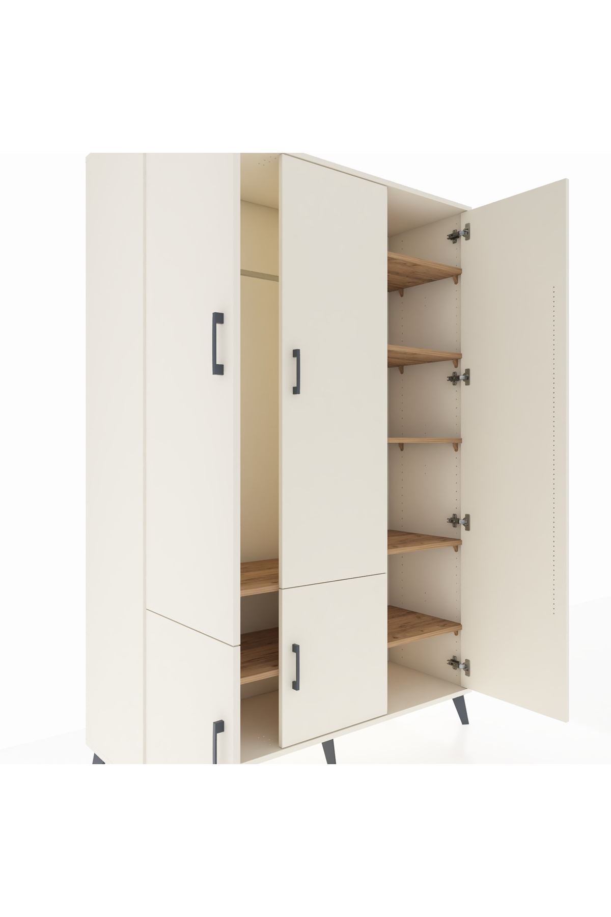 Hyperion Dolap 7 Raflı 5 Kapaklı Tek Askılı 132x44x195 Aytaşı-Aytaşı/Çam