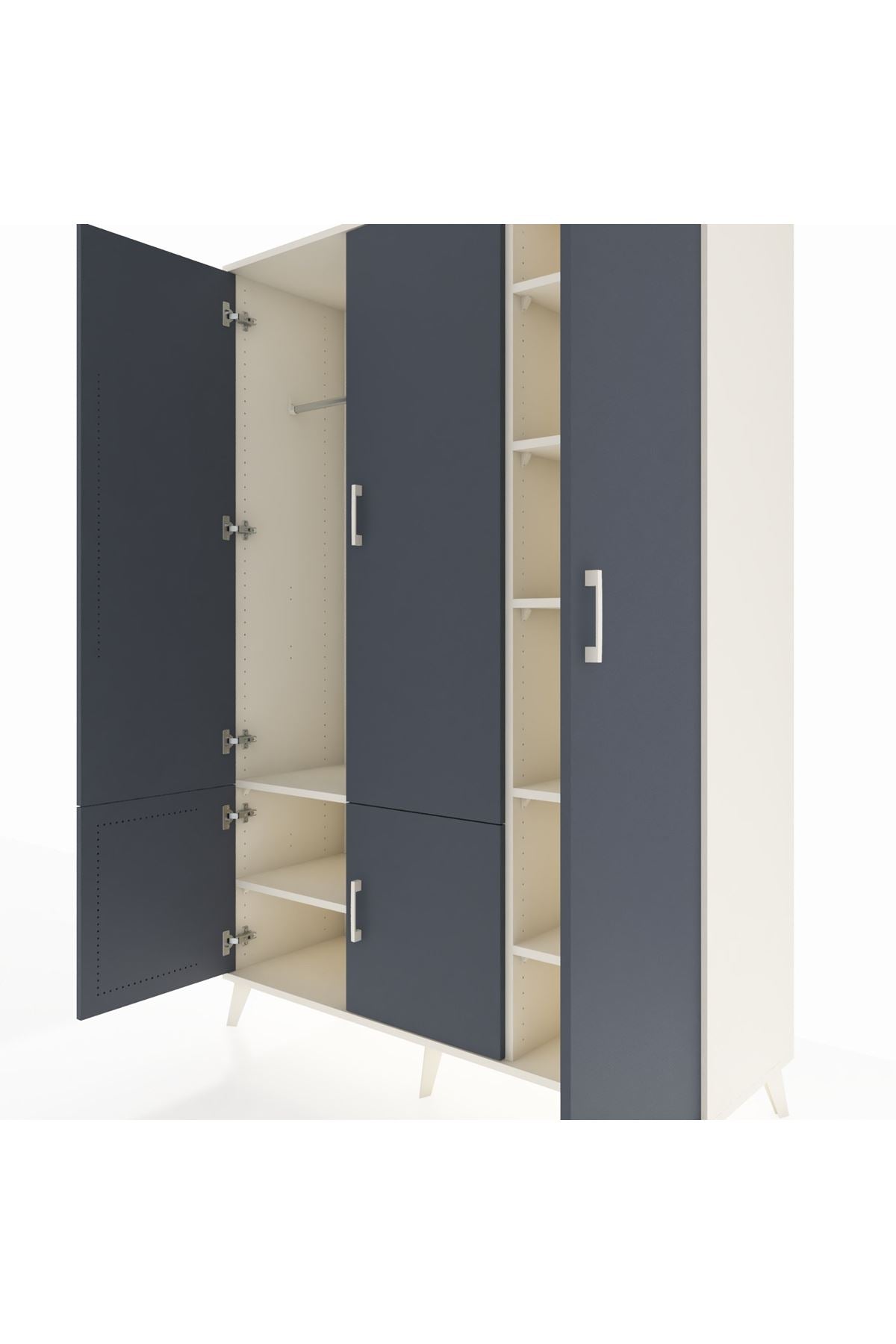 Hyperion Dolap 7 Raflı 5 Kapaklı Tek Askılı 132x44x195 Aytaşı-Antrasit/Aytaşı