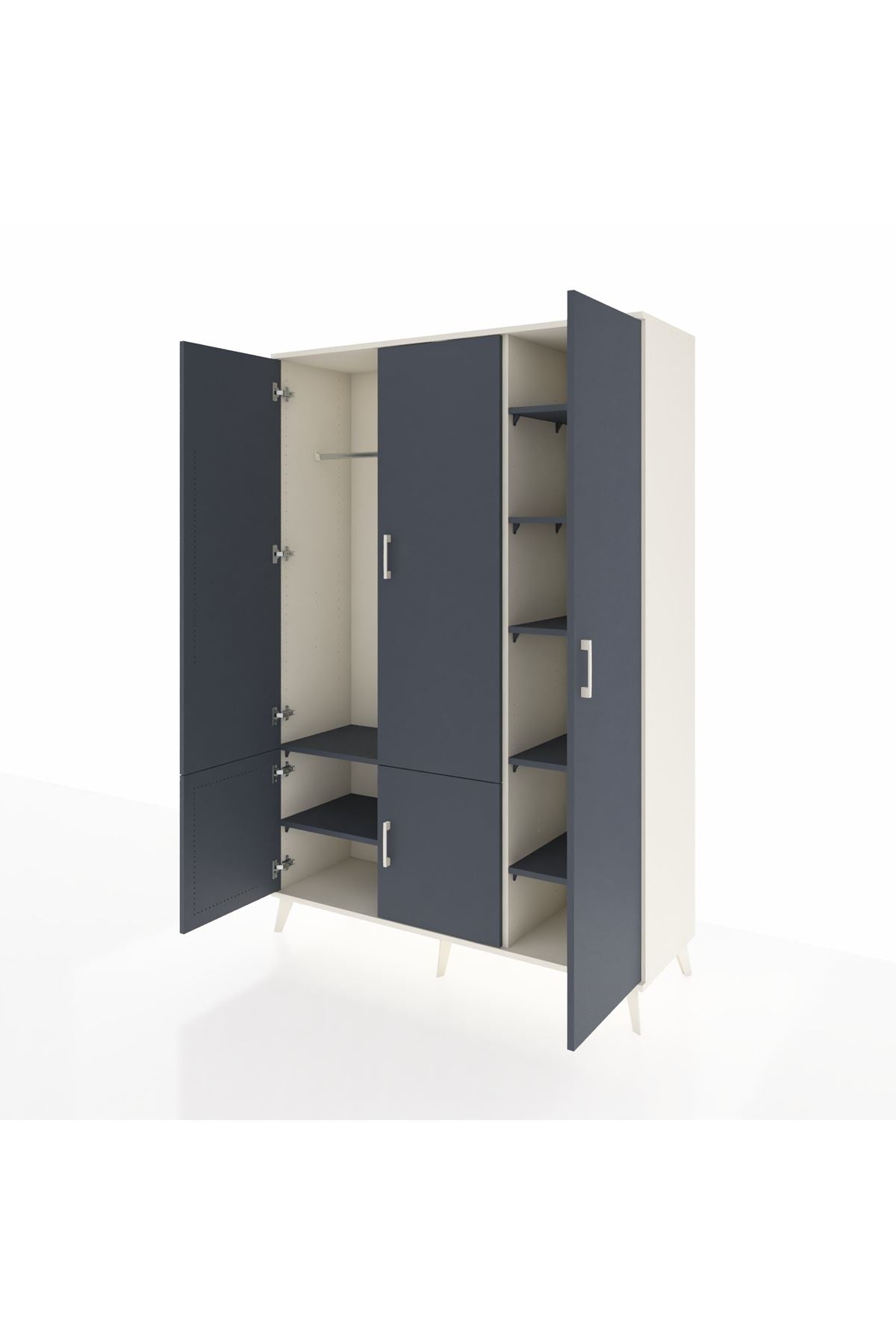 Hyperion Dolap 7 Raflı 5 Kapaklı Tek Askılı 132x44x195 Aytaşı-Antrasit/Antrasit