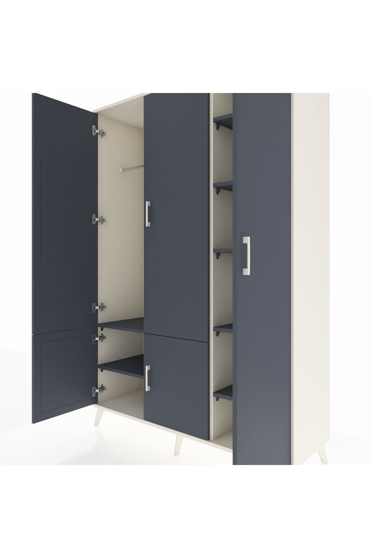 Hyperion Dolap 7 Raflı 5 Kapaklı Tek Askılı 132x44x195 Aytaşı-Antrasit/Antrasit