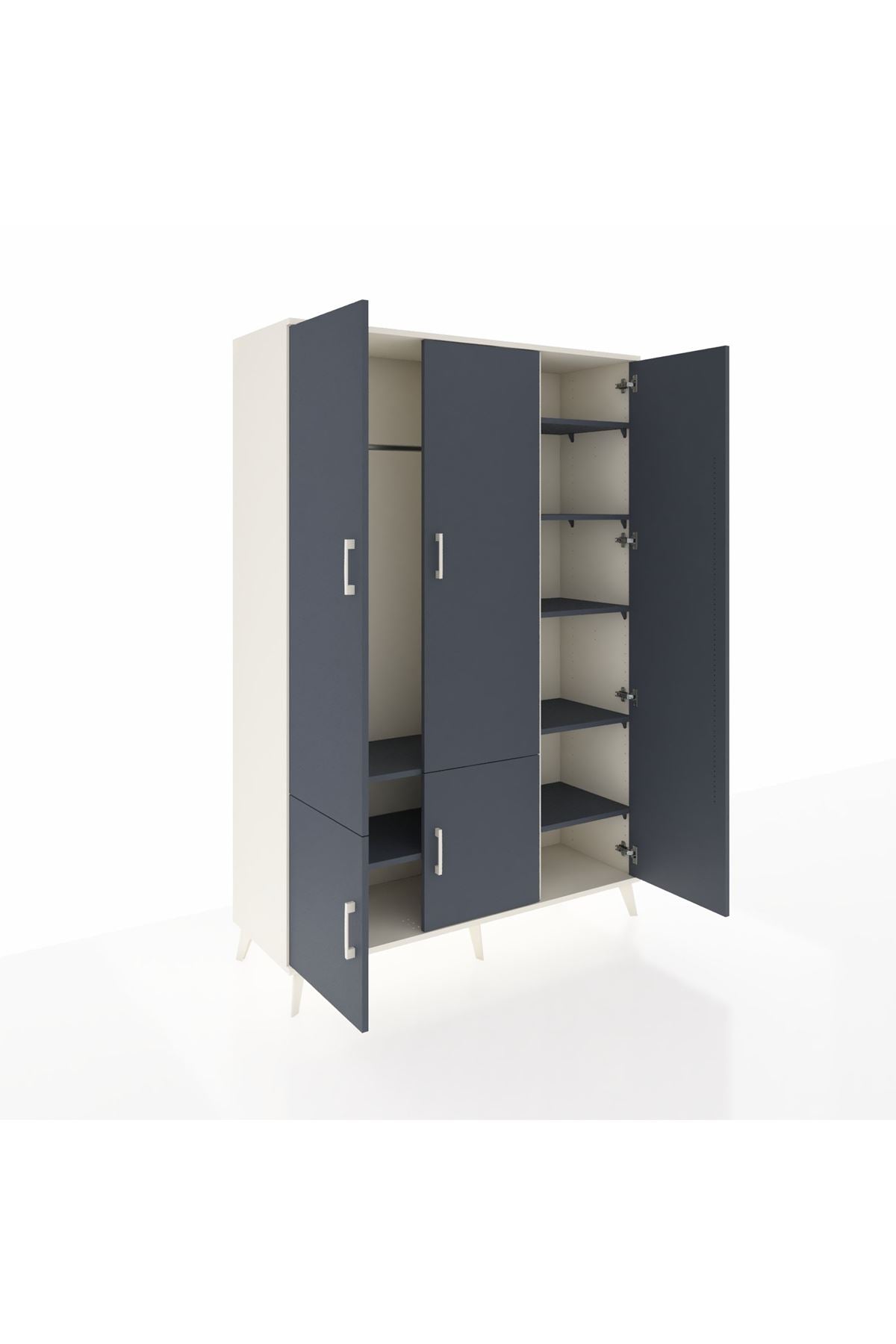 Hyperion Dolap 7 Raflı 5 Kapaklı Tek Askılı 132x44x195 Aytaşı-Antrasit/Antrasit