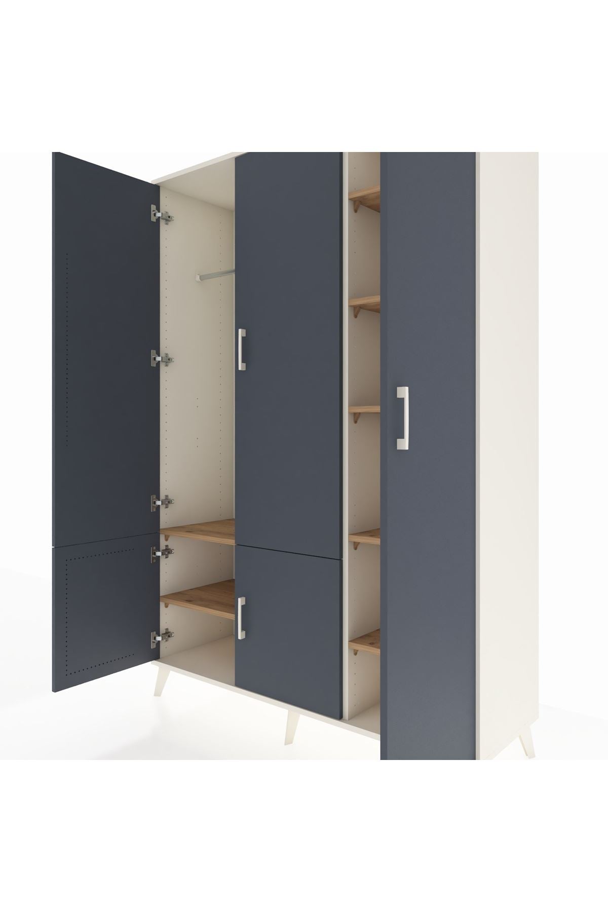 Hyperion Dolap 7 Raflı 5 Kapaklı Tek Askılı 132x44x195 Aytaşı-Antrasit/Çam