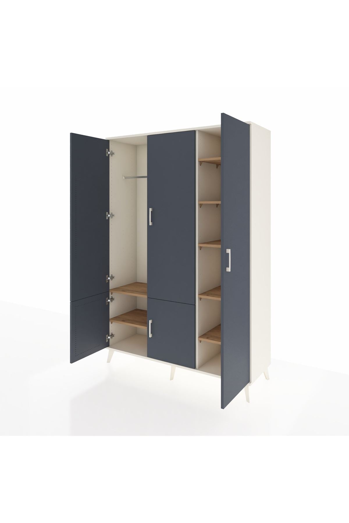 Hyperion Dolap 7 Raflı 5 Kapaklı Tek Askılı 132x44x195 Aytaşı-Antrasit/Çam