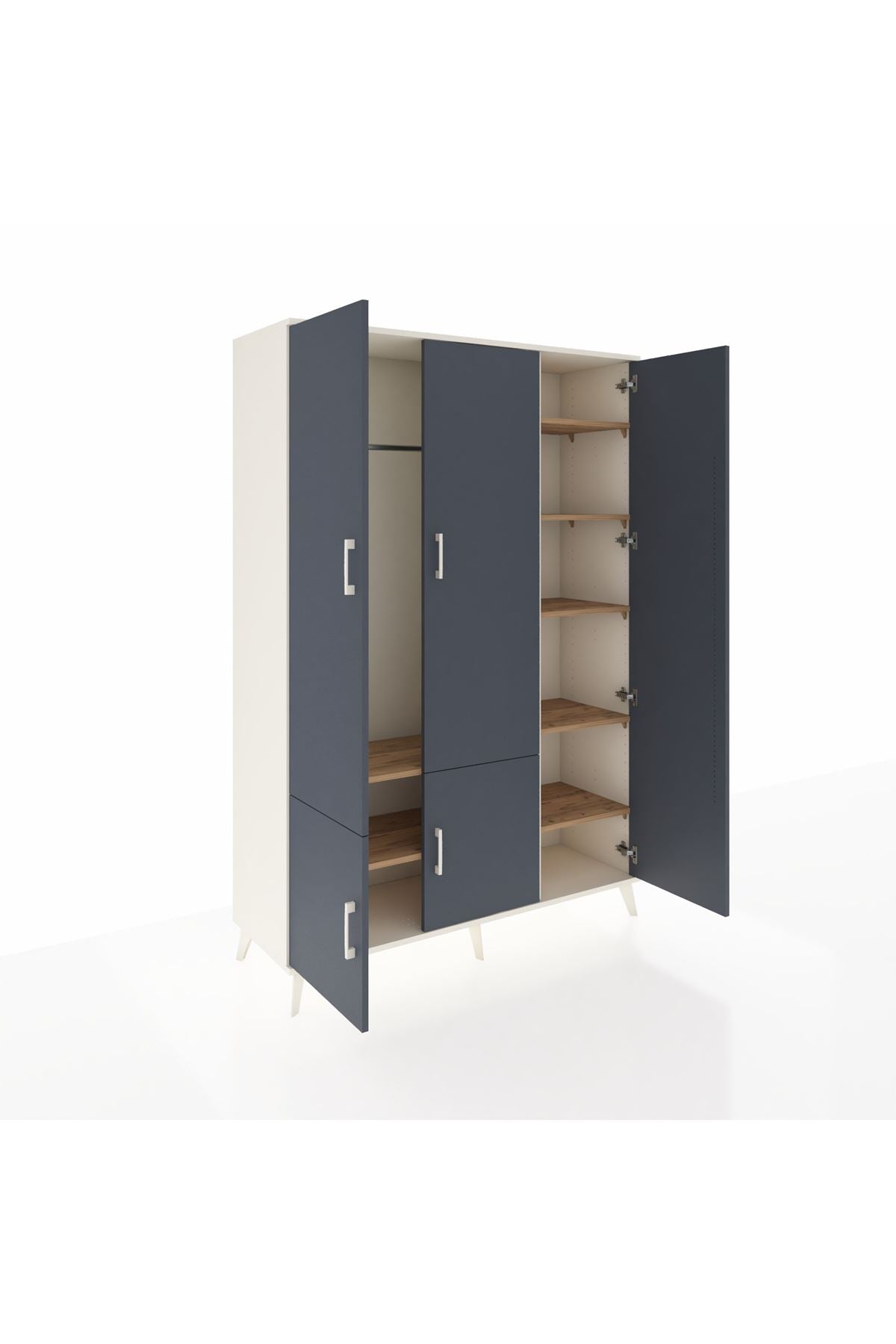 Hyperion Dolap 7 Raflı 5 Kapaklı Tek Askılı 132x44x195 Aytaşı-Antrasit/Çam