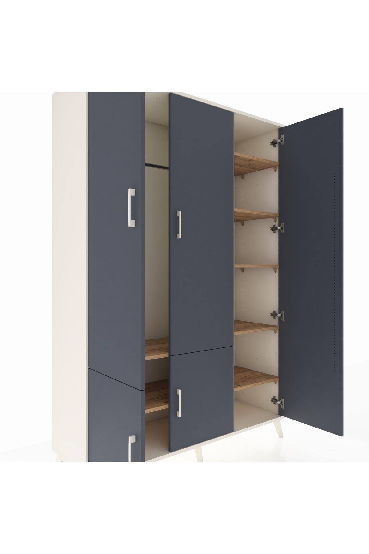 Hyperion Dolap 7 Raflı 5 Kapaklı Tek Askılı 132x44x195 Aytaşı-Antrasit/Çam