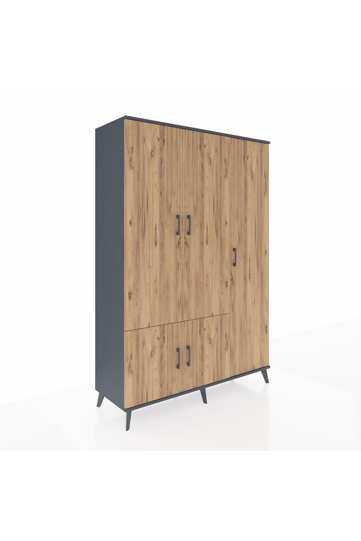 Hyperion Dolap 7 Raflı 5 Kapaklı Tek Askılı 132x44x195 Antrasit-Çam/Aytaşı