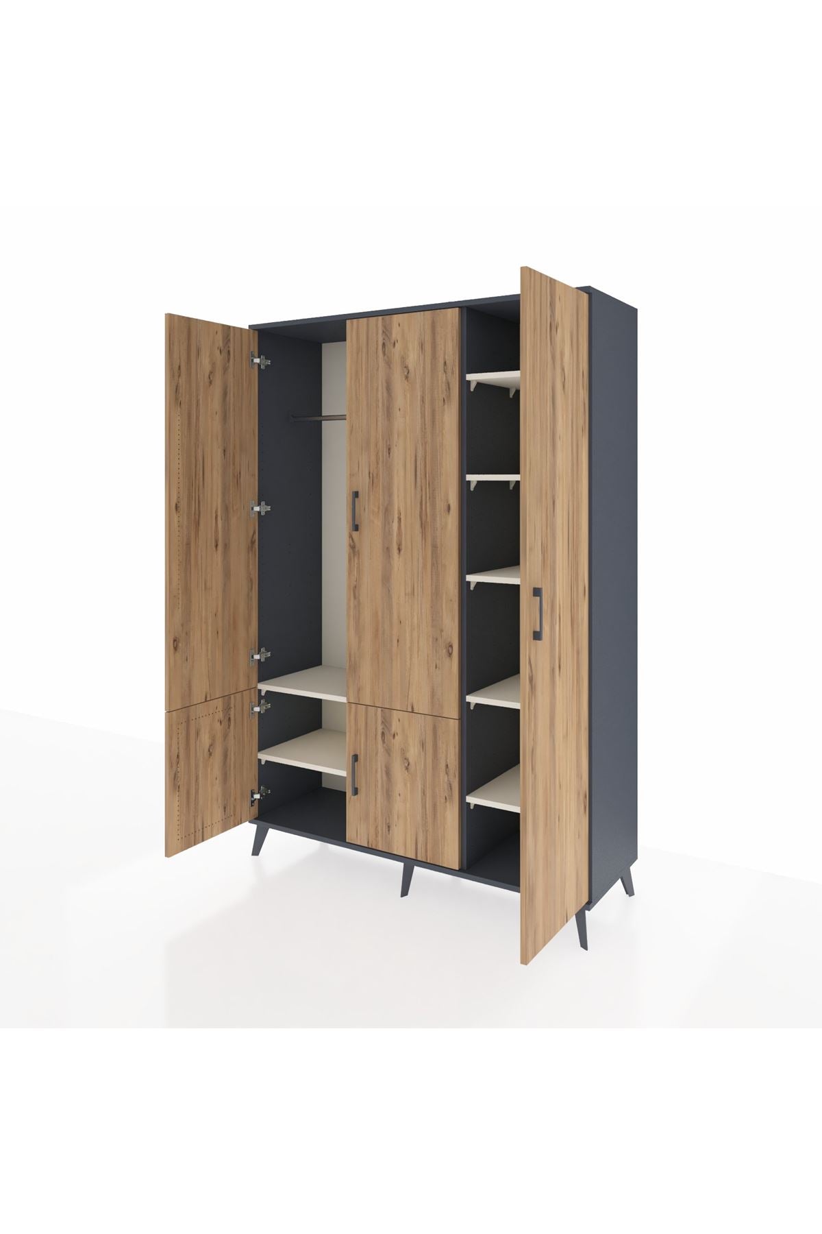 Hyperion Dolap 7 Raflı 5 Kapaklı Tek Askılı 132x44x195 Antrasit-Çam/Aytaşı