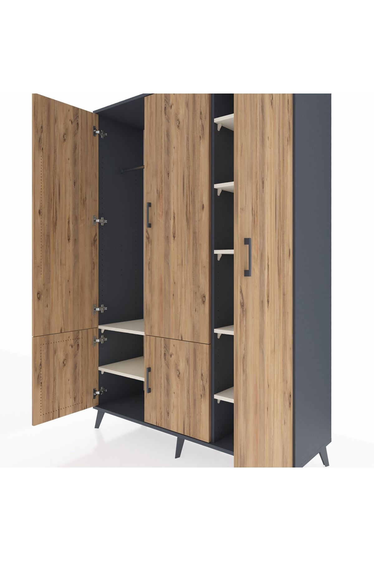 Hyperion Dolap 7 Raflı 5 Kapaklı Tek Askılı 132x44x195 Antrasit-Çam/Aytaşı