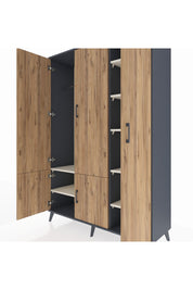 Hyperion Dolap 7 Raflı 5 Kapaklı Tek Askılı 132x44x195 Antrasit-Çam/Aytaşı