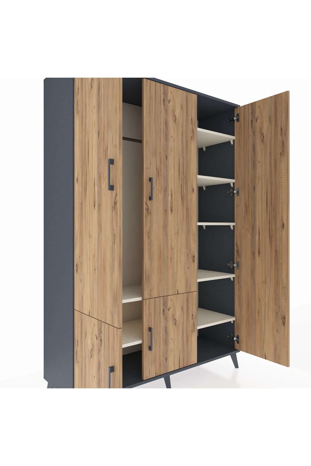 Hyperion Dolap 7 Raflı 5 Kapaklı Tek Askılı 132x44x195 Antrasit-Çam/Aytaşı