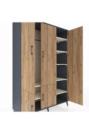 Hyperion Dolap 7 Raflı 5 Kapaklı Tek Askılı 132x44x195 Antrasit-Çam/Aytaşı