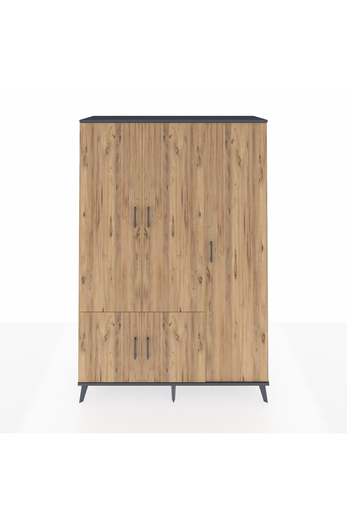 Hyperion Dolap 7 Raflı 5 Kapaklı Tek Askılı 132x44x195 Antrasit-Çam/Antrasit