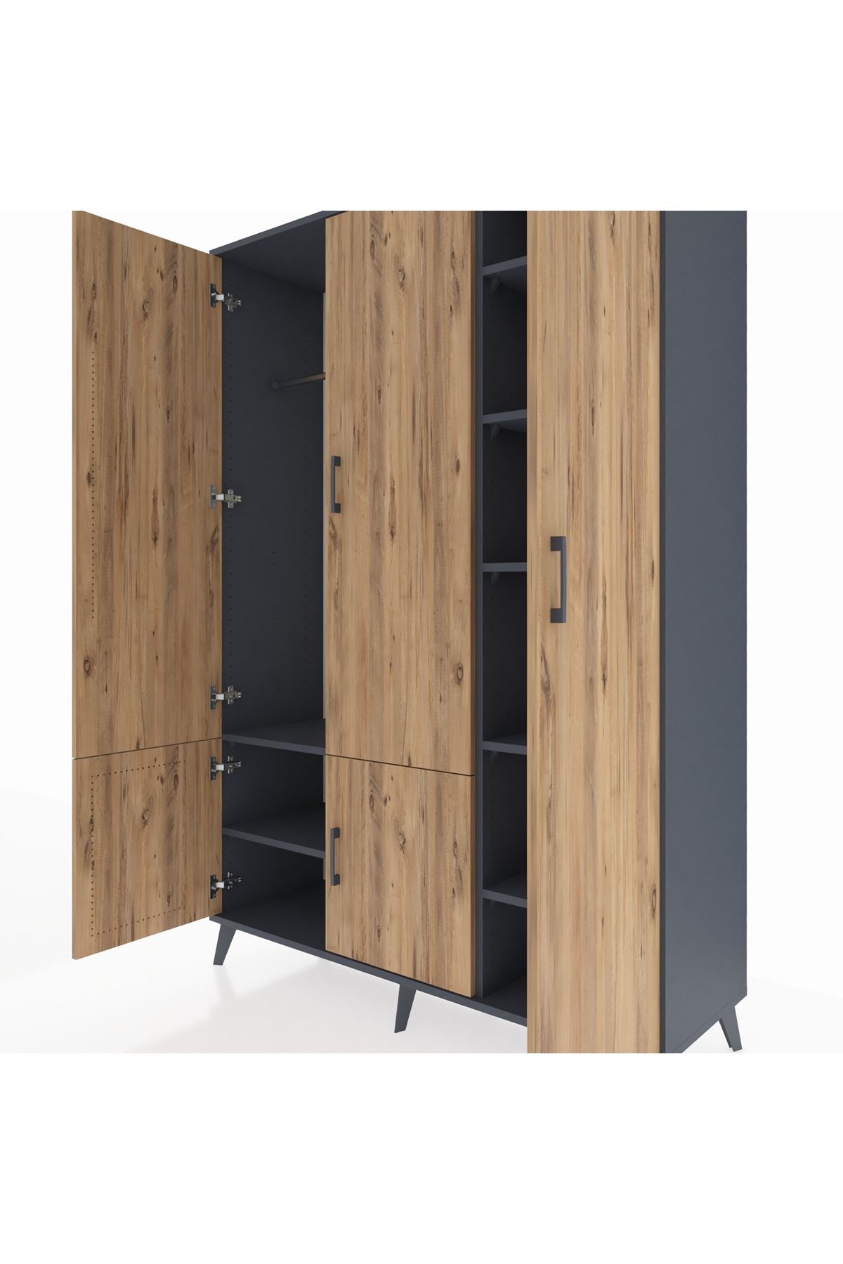 Hyperion Dolap 7 Raflı 5 Kapaklı Tek Askılı 132x44x195 Antrasit-Çam/Antrasit