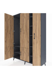 Hyperion Dolap 7 Raflı 5 Kapaklı Tek Askılı 132x44x195 Antrasit-Çam/Antrasit