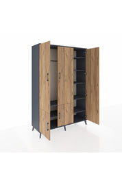 Hyperion Dolap 7 Raflı 5 Kapaklı Tek Askılı 132x44x195 Antrasit-Çam/Antrasit