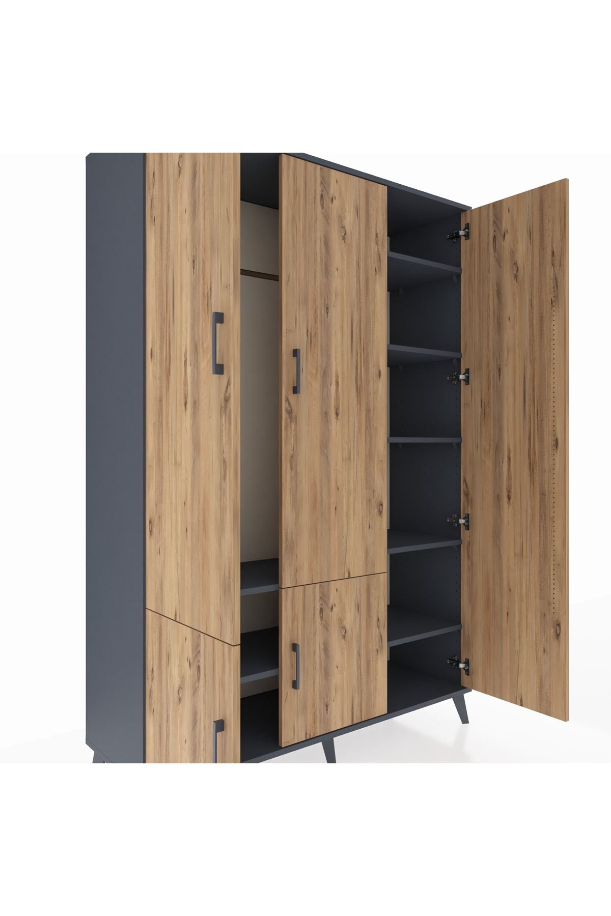 Hyperion Dolap 7 Raflı 5 Kapaklı Tek Askılı 132x44x195 Antrasit-Çam/Antrasit