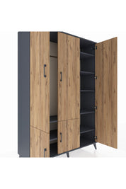 Hyperion Dolap 7 Raflı 5 Kapaklı Tek Askılı 132x44x195 Antrasit-Çam/Antrasit