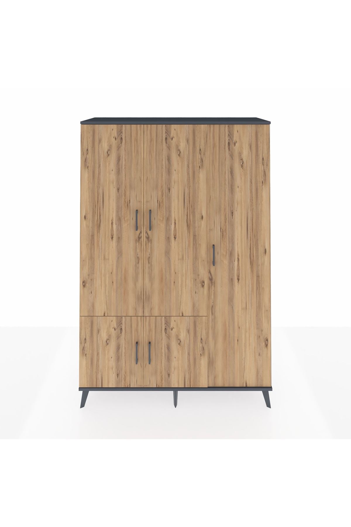 Hyperion Dolap 7 Raflı 5 Kapaklı Tek Askılı 132x44x195 Antrasit-Çam/Çam