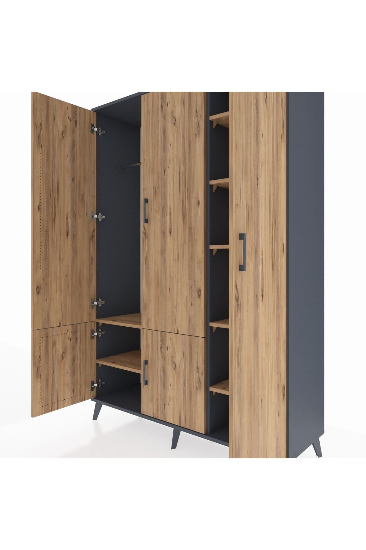 Hyperion Dolap 7 Raflı 5 Kapaklı Tek Askılı 132x44x195 Antrasit-Çam/Çam