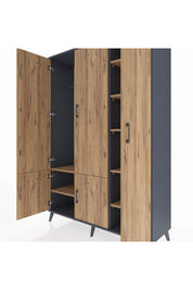 Hyperion Dolap 7 Raflı 5 Kapaklı Tek Askılı 132x44x195 Antrasit-Çam/Çam