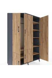 Hyperion Dolap 7 Raflı 5 Kapaklı Tek Askılı 132x44x195 Antrasit-Çam/Çam