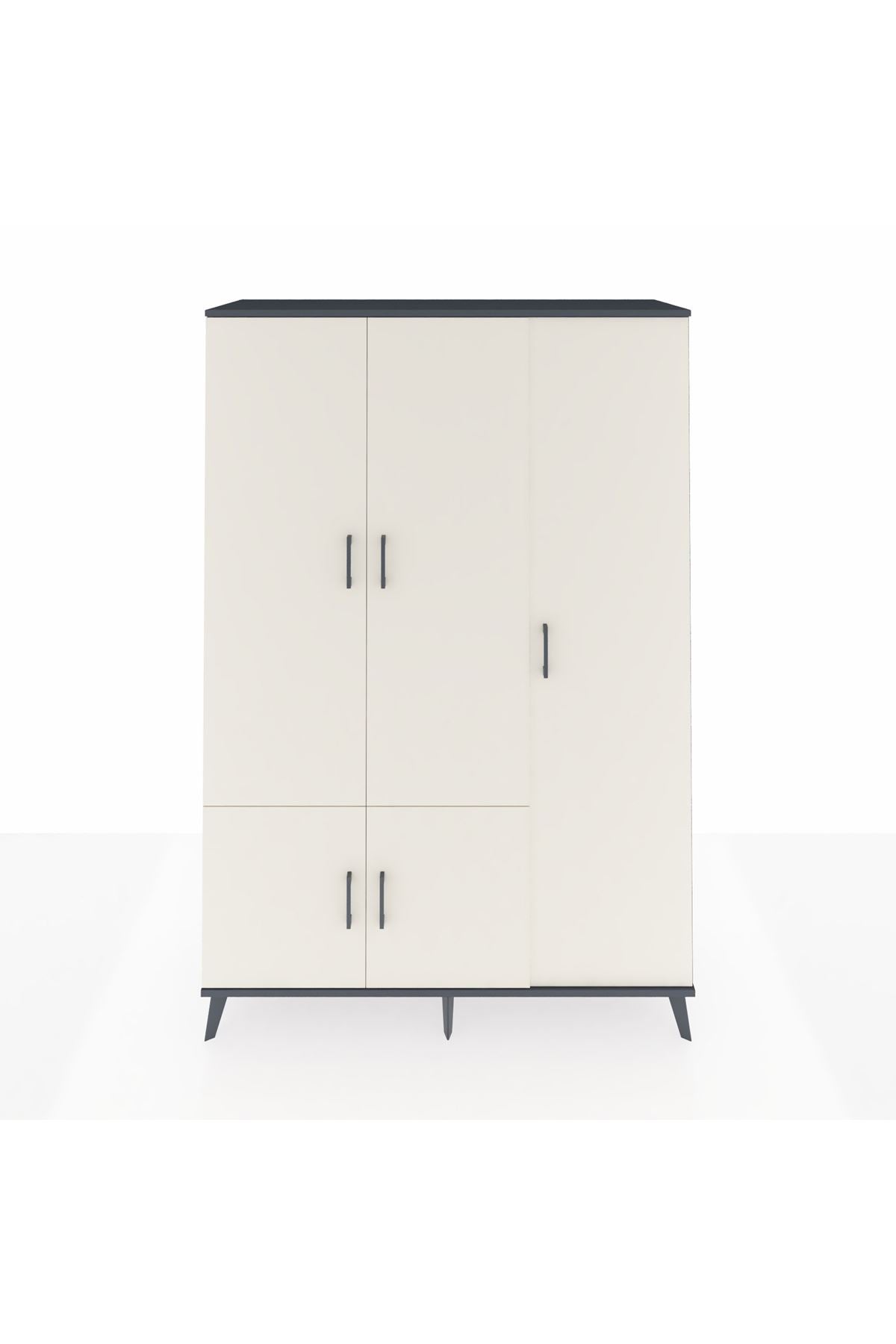 Hyperion Dolap 7 Raflı 5 Kapaklı Tek Askılı 132x44x195 Antrasit-Aytaşı/Antrasit