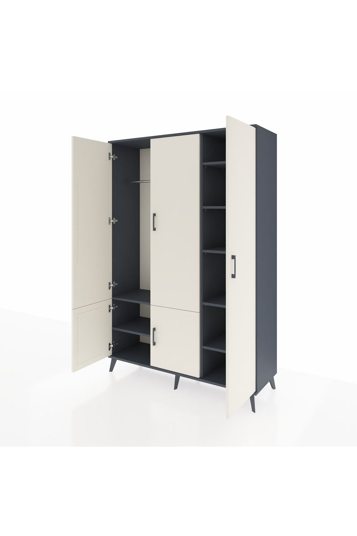 Hyperion Dolap 7 Raflı 5 Kapaklı Tek Askılı 132x44x195 Antrasit-Aytaşı/Antrasit