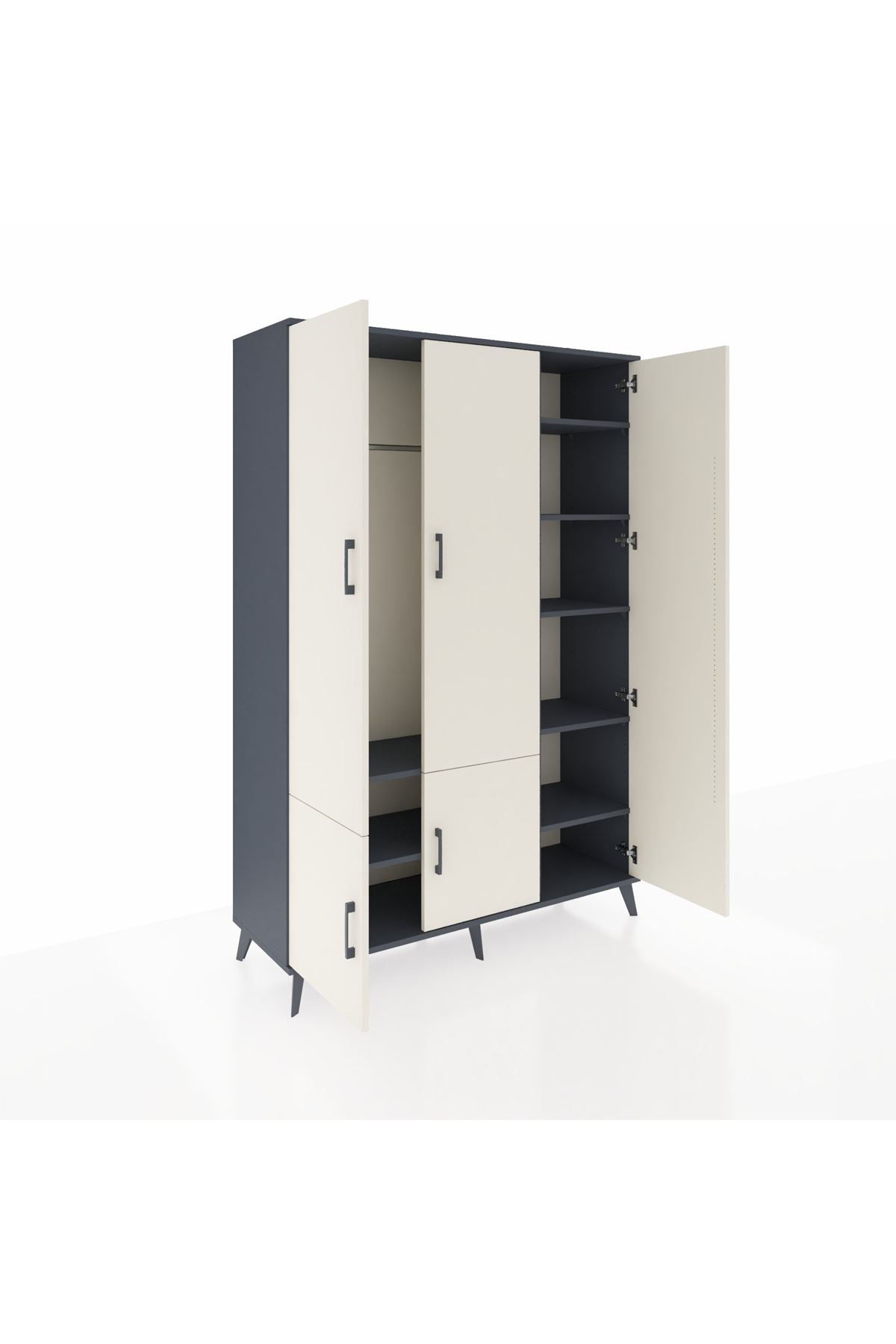 Hyperion Dolap 7 Raflı 5 Kapaklı Tek Askılı 132x44x195 Antrasit-Aytaşı/Antrasit