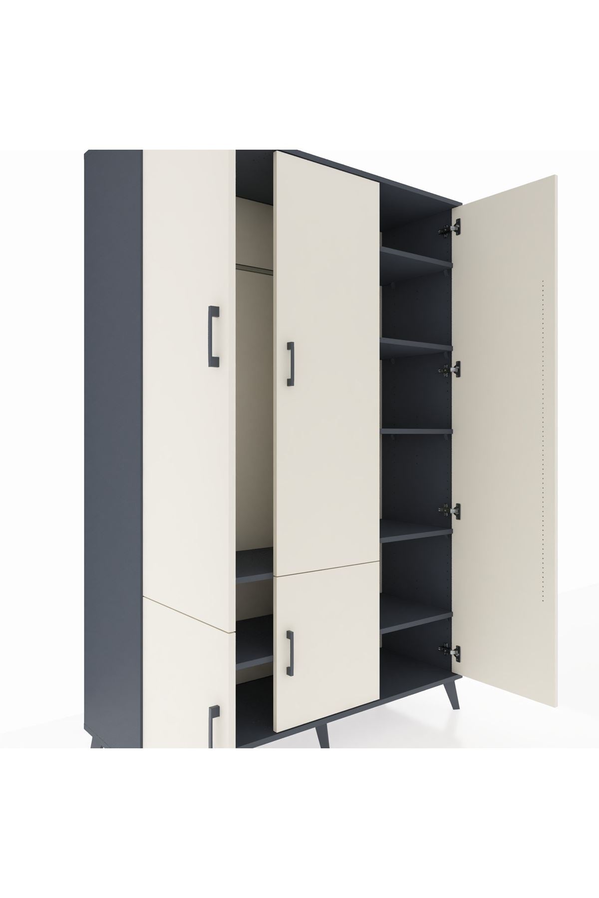 Hyperion Dolap 7 Raflı 5 Kapaklı Tek Askılı 132x44x195 Antrasit-Aytaşı/Antrasit