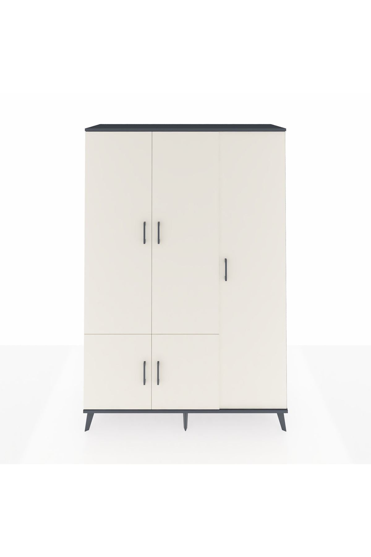 Hyperion Dolap 7 Raflı 5 Kapaklı Tek Askılı 132x44x195 Antrasit-Aytaşı/Çam