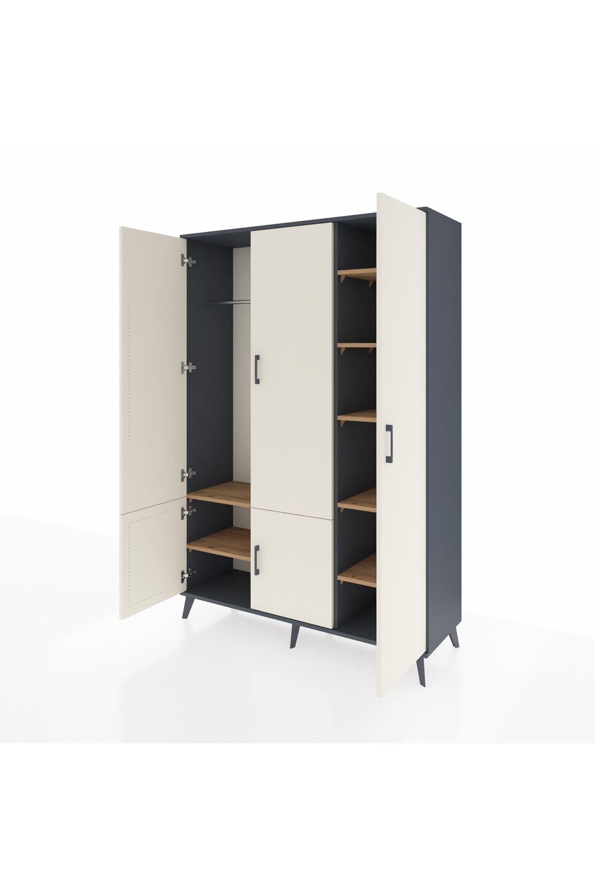 Hyperion Dolap 7 Raflı 5 Kapaklı Tek Askılı 132x44x195 Antrasit-Aytaşı/Çam